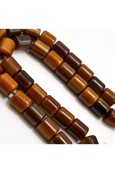 Generic Brand German Miski Rosary Beads – 33 Pieces, 7–8mm Barrel Tasbih, 17g, Brown with Silver-Tone Spacers