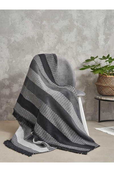 Karo Patura din bumbac-acril 150x200 grafit cu dungi zigzag