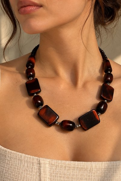 jasmina store Women's Geometric Bead Detailed Stylish Design Necklace