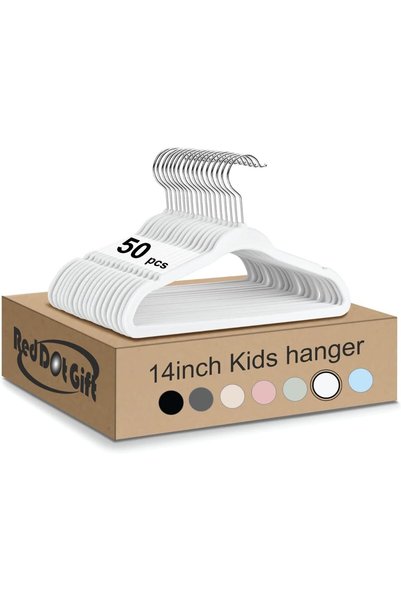 Generic Red Dot Gift® 50-Pack White Velvet Kids Hangers - 14 Inch Ultra Thin ...