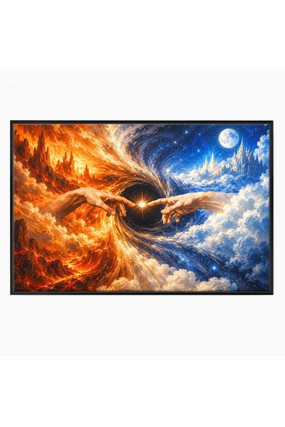 Luxcanva Tablou Canvas Creatia Universului 150x100 cm cu Rama Negru Maini Cer...