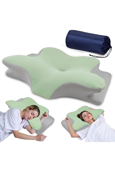 Generic وسادة رقبة على شكل فراشة مقاس 24.4 × 5.1 بوصة مع حقيبة تخزين لتخفيف آ...