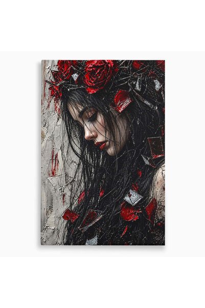 Luxcanva Tablou Canvas Fata Cu Trandafiri Rosii 100x150 cm pe Sasiu Lemn Port...