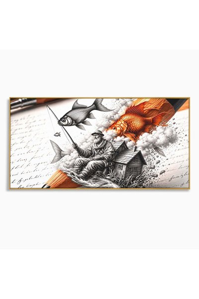 Luxcanva Tablou Canvas Pescuitul Imaginatiei 100x50 cm cu Rama Auriu Fantezie...