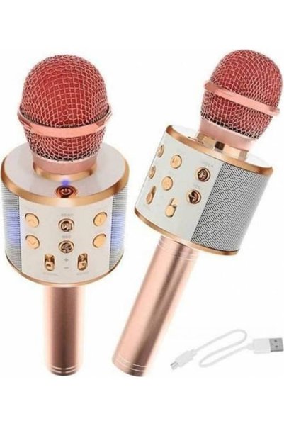 OEM Ασύρματο μικρόφωνο καραόκε με Bluetooth και ηχείο σε ροζ χρυσό, 23x7.5 εκ.