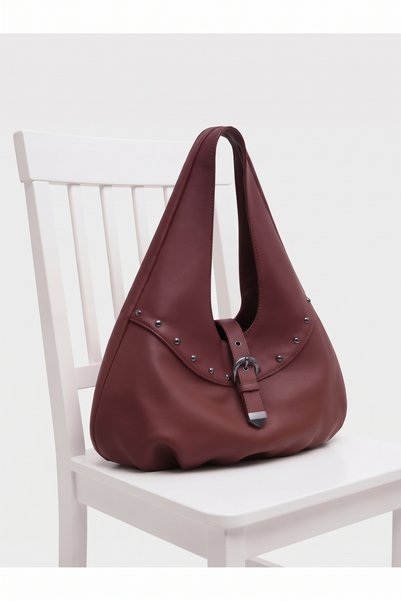 Gogoey Leather Buckle Metal Staple Belt Wide Model Women's Bag Claret Red