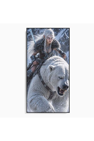 Luxcanva Tablou Canvas Razboinica Nordica Pe Urs Polar 70x140 cm cu Rama Negr...