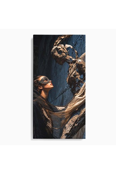 Luxcanva Tablou Canvas Dansul Mastilor 50x100 cm pe Sasiu Lemn Sculptura Mist...