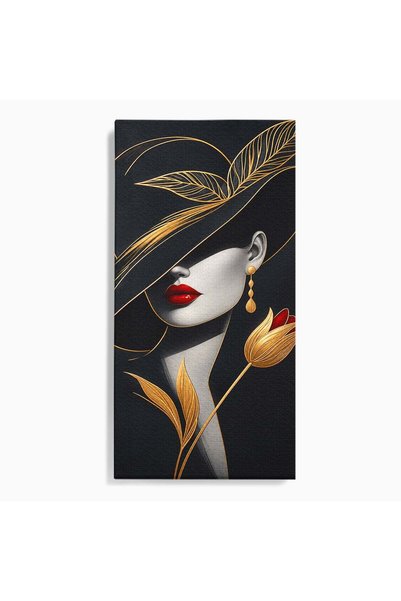 Luxcanva Tablou Canvas Seductie Sub Palarie 70x140 cm pe Sasiu Lemn Femeie Mo...