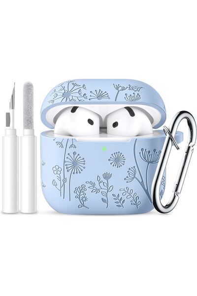 Generic غطاء حماية لسماعات Airpods 4 مع طقم تنظيف، غطاء سيليكون واقي مزخرف بز...