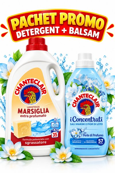 Chanteclair Set detergent 1575 ml + balsam 1140 ml de rufe Marsilia și flori ...