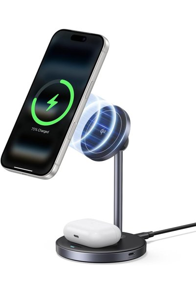 Generic شاحن لاسلكي Qi2 بقوة 15 واط، 2 في 1، حامل شحن MagSafe للآيفون للهواتف...