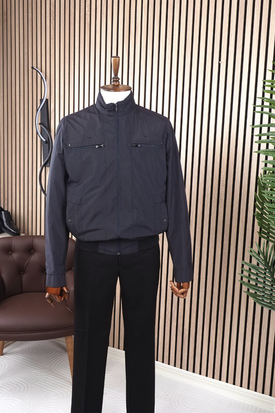 Jan Carlucci Slimfit Navy Blue Summer Thin Coat with Elastic Waist