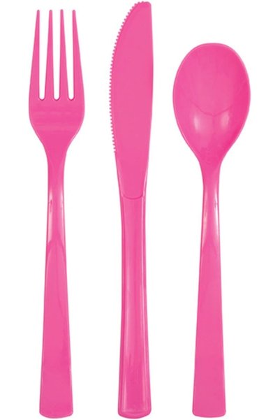 Generic 18 Assorted Hot Pink Cutlery