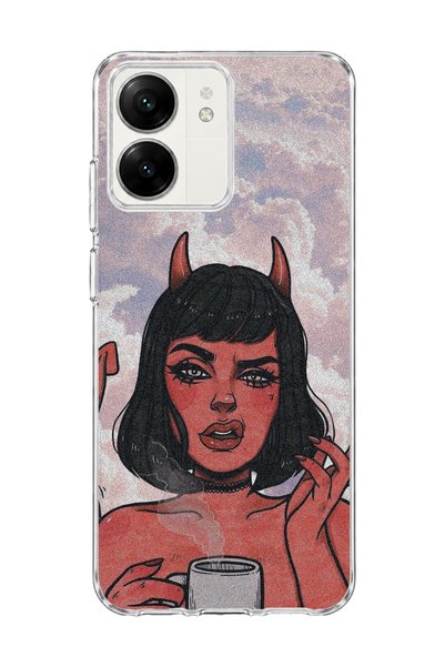 lelia حافظة هاتف شفافة متوافقة مع Redmi 13C مطبوعة بتصميم بوينل ديفل كيدز كلاود