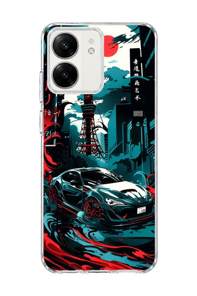 lelia Redmi 13C Compatible Sports Car Tokyo Tower Printed Transparent Phone Case