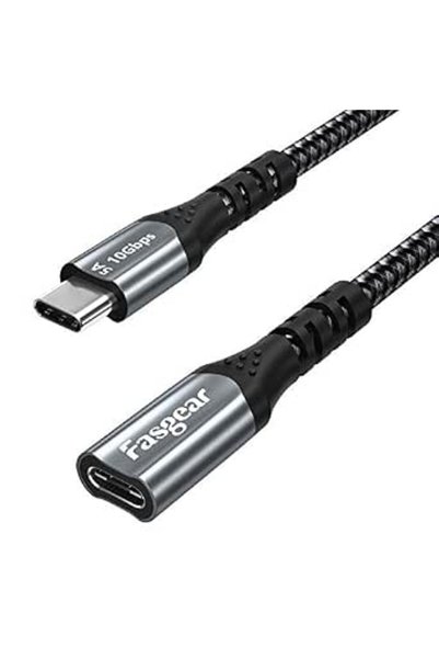 Fasgear كابل تمديد USB C، 10 جيجابت في الثانية (6 أقدام/1.8 متر، أسود)