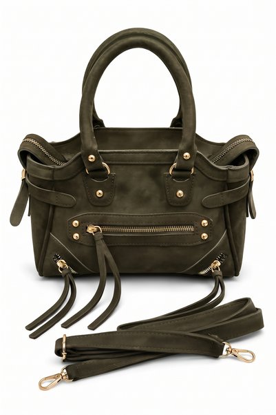 Gogoey Suede Zippered Pocket Detailed Strap Hand and Crossbody Women's Bag