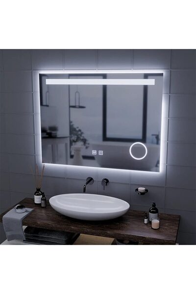 Bibilel Oglinda baie LED Piano Touch, 80x60 cm, dimabila, dezaburire, 6000 K