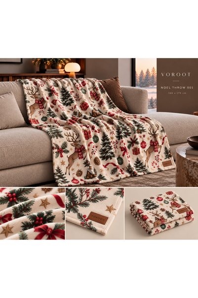 VOROOT NOEL THROW 001 Yılbaşı Temalı Polar TV Battaniyesi 140x170 cm Yumuşak ...