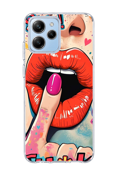 lelia Poco M6 Pro 5g Compatible Red Lip Print Transparent Phone Case