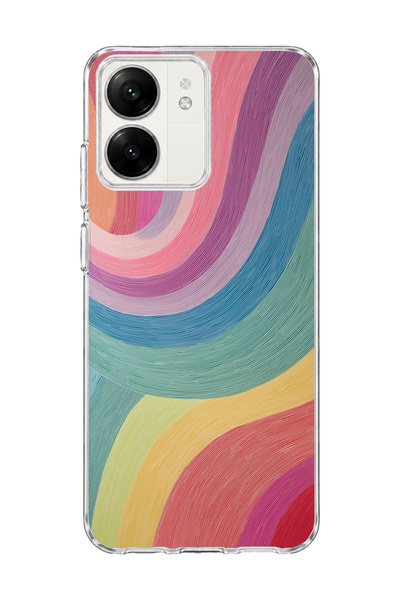 lelia Redmi 13C Compatible Pastel Rainbow Curved Printed Transparent Phone Case