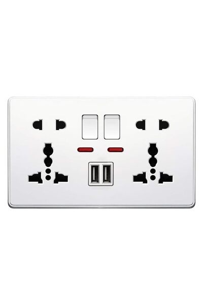 Generic مقبس حائط، مقبس متعدد المخارج بمفتاحين ومنفذين USB، مقبس حائط عالمي م...