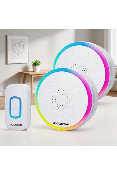 AIGOSTAR Безжичен звънец, обхват 150 м, захранван с 3 батерии АА, 60 мелодии,...
