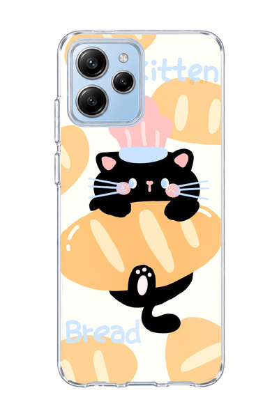lelia Redmi 12 Compatible Black Cat Bread Printed Transparent Phone Case