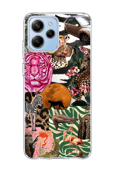 lelia حافظة هاتف شفافة مطبوعة بتصميم Wild Animal Collage متوافقة مع Poco M6 P...