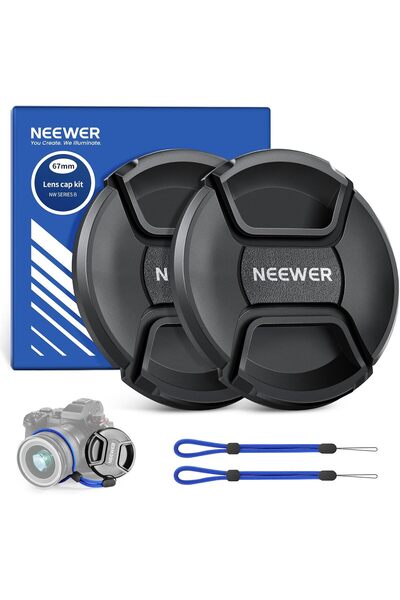NEEWER طقم غطاء عدسة 67 ملم (قطعتان)، غطاء عدسة مع حزام مضاد للفقدان