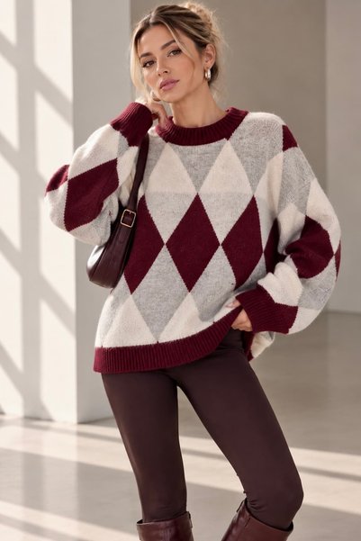 bb butik basic Πλεκτό πουλόβερ με σχέδιο μπακλαβά και λαιμόκοψη ποδηλάτου, σε...