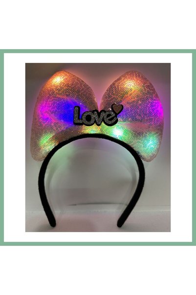 BŞK VİRGO Silver Love Written Powder Pink Bow Crown with Led Lights and 3 Dif...
