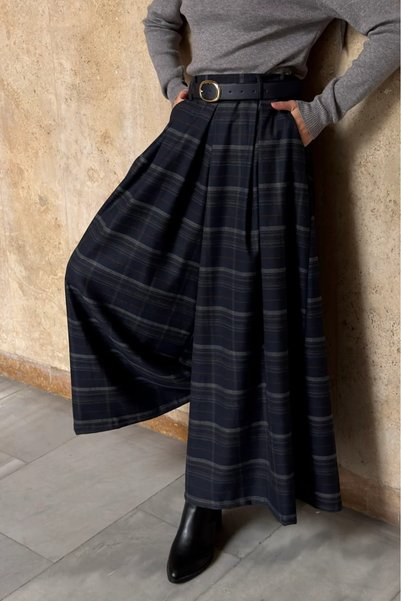 fayaboutique.com Lacivert Ekose Desenli Colette Pantolon