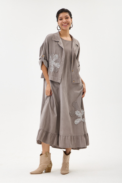 della moor Mink Italian 100% Cotton Velvet Sequined Jacket and Dress Velvet S...