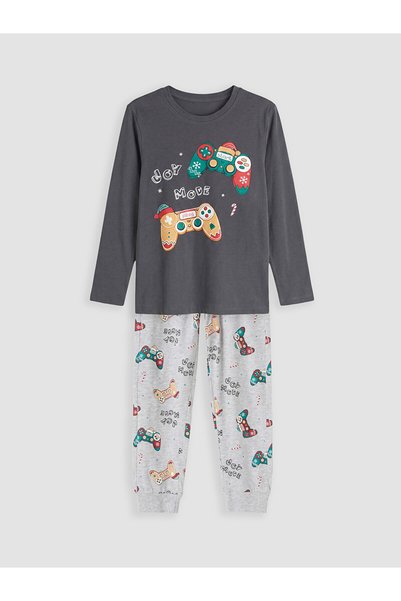 LC Waikiki Özmarka New Season Gray Crew Neck Boys' Pajama Set