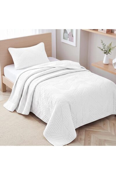 Generic Ultrasonic Twin Quilt Bedding Set, Lightweight White Bedspreads Soft ...