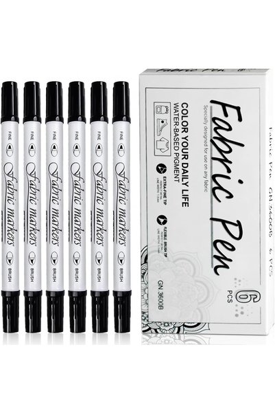 Generic 6 قطع من أقلام تلوين الأقمشة السوداء، أقلام طلاء نسيجية ذات رؤوس مزدو...