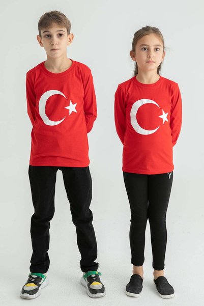 ModaPlaza Boy's Crescent and Star Printed Long Sleeve Tshirt