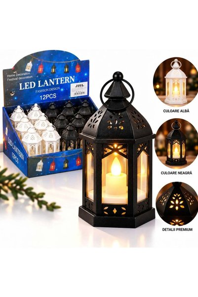 More Felinar decorativ, set de 12, LED, 12.5x6cm, Lumină alb cald cu efect de...