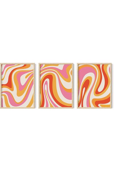 Generic Pink and Orange Wall Art - Set of 3 Colorful Posters, Abstract Art Pr...