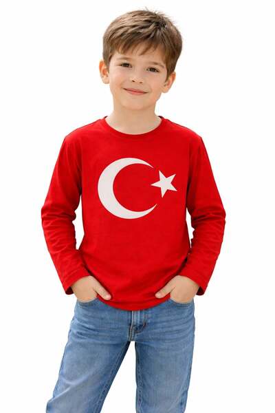 ModaPlaza Boy's Crescent and Star Printed Long Sleeve Tshirt