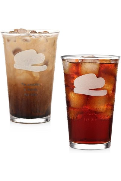 Generic Set of 2 Glass Iced Coffee Cups 380ML - Durable Clear Heavy Base Drin...