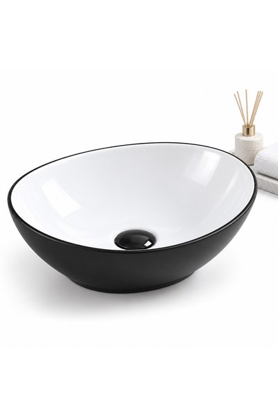 Generic Brand Chiuvetă modernă de baie, de blat, ovală, de 420 mm, alb-negru,...