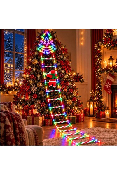 More Scară decorativă de Crăciun cu LED, 160cm, cu brad de 36x26cm și Moș Cră...