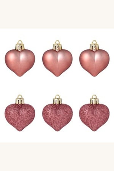 Comerivo 6 Decoratiuni Brad Inimi Rose Gold Glitter Mat pentru Craciun - 5cm