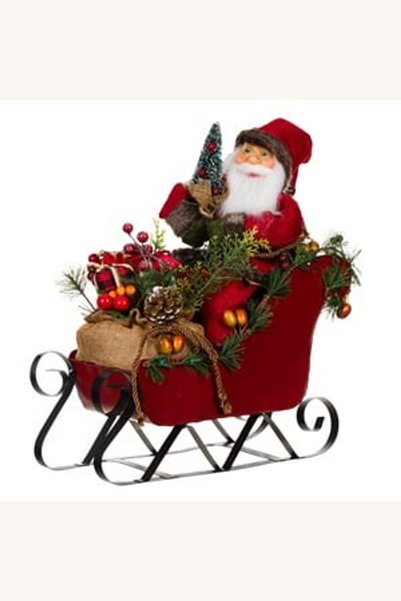 Comerivo Decoratiune Mos Craciun cu sanie plina de cadouri, 40 cm inaltime