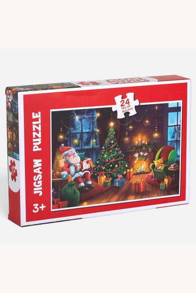 Comerivo Puzzle Craciun 24 piese - Mos Craciun langa semineu decorat
