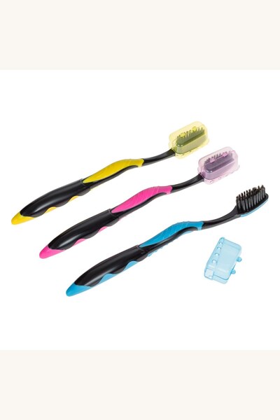Comerivo Set 3 periute dinti adulti negre duritate medie cu capace protectie