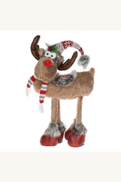 Comerivo Cerb decorativ de Craciun cu caciula rosie si pompon, 48cm inaltime